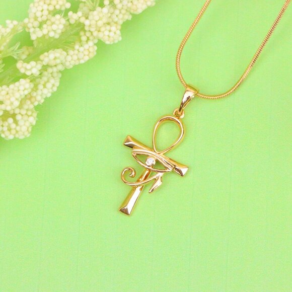 "Eye of Horus Rose Gold Pendant with Ankh Symbol for Protection, XPPT1535 - Picture 2 of 13